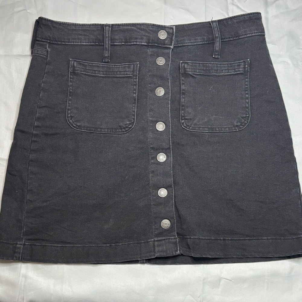Madewell Black Button-Front Denim Mini Skirt